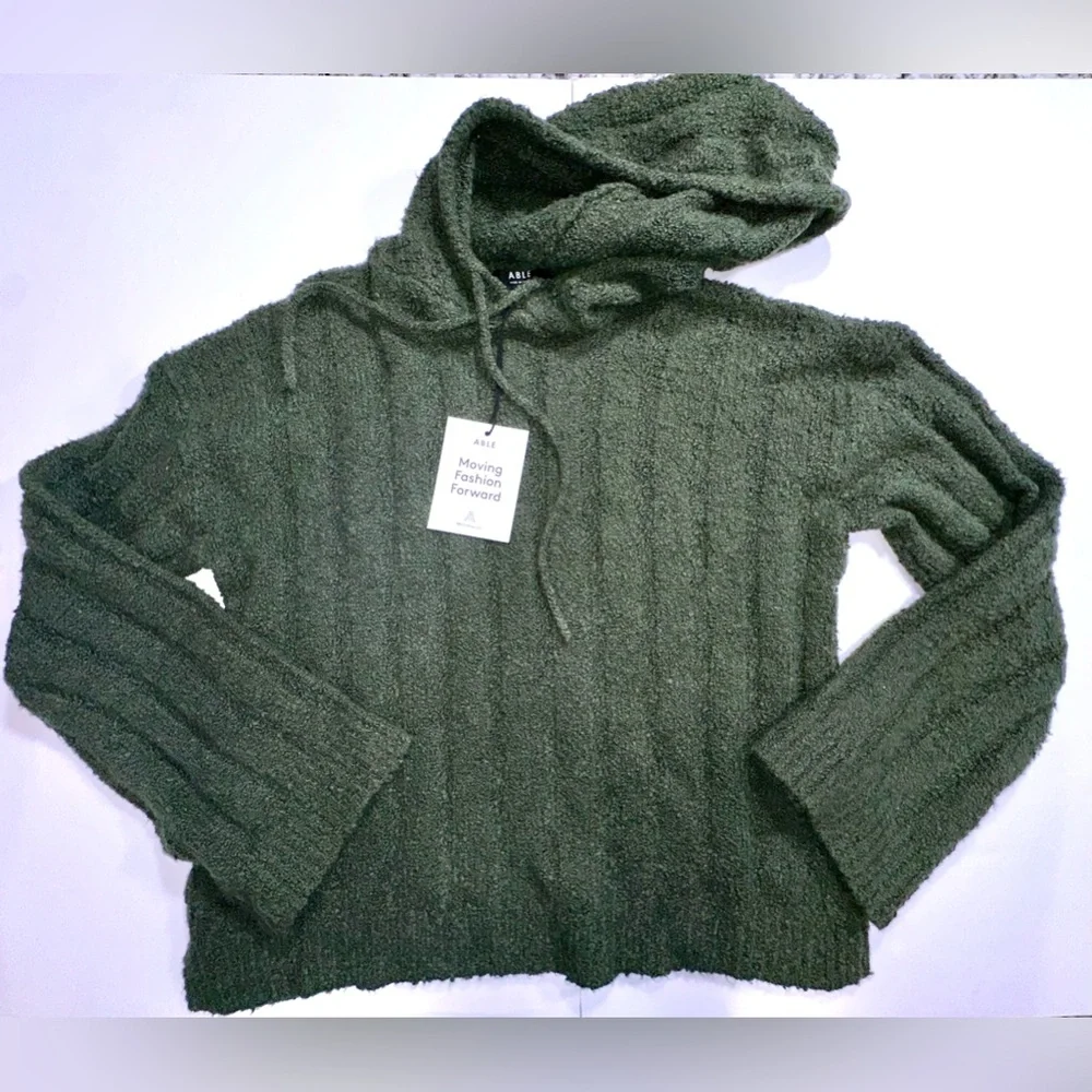 NWT ABLE Harlow Boucle hoodie sweater in Alpine‎ Green.